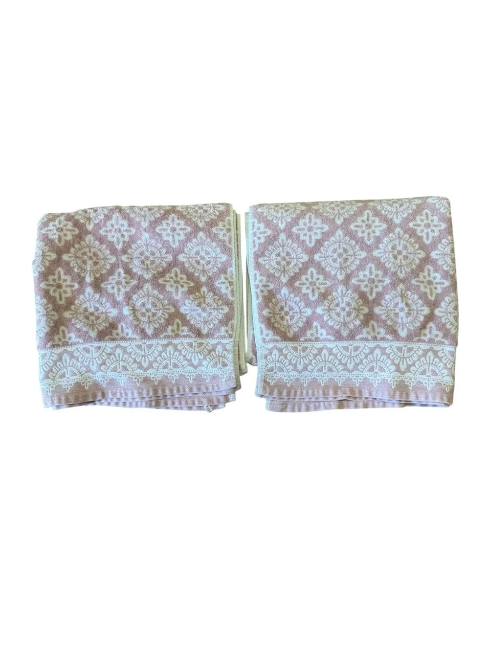 2 Pottery Barn Alva Jacquard Bath Towel Organic Cotton Mauve 25x50